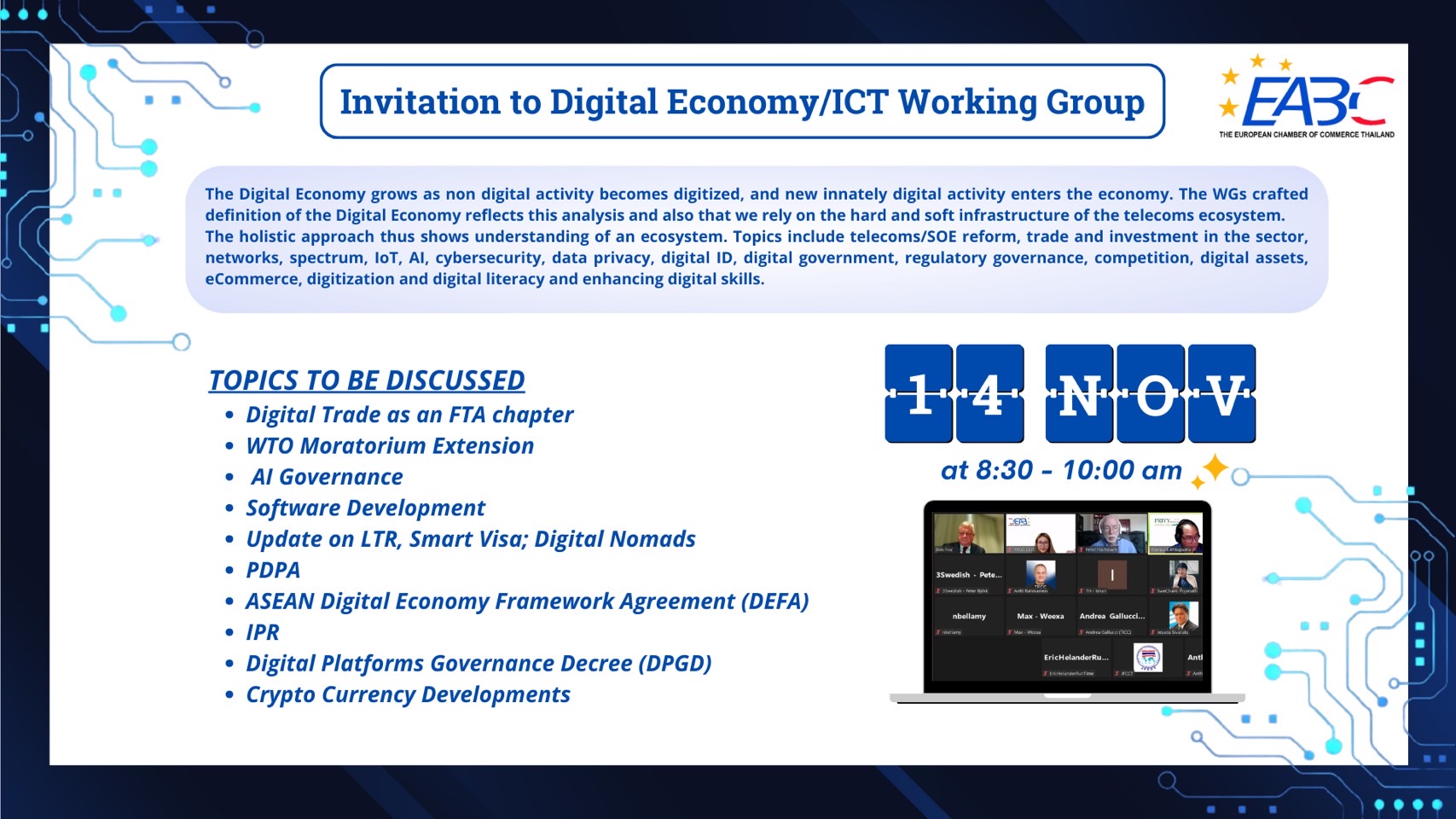 Invitation to EABC Digital Economy/ICT Working Group Meeting for EABC Members